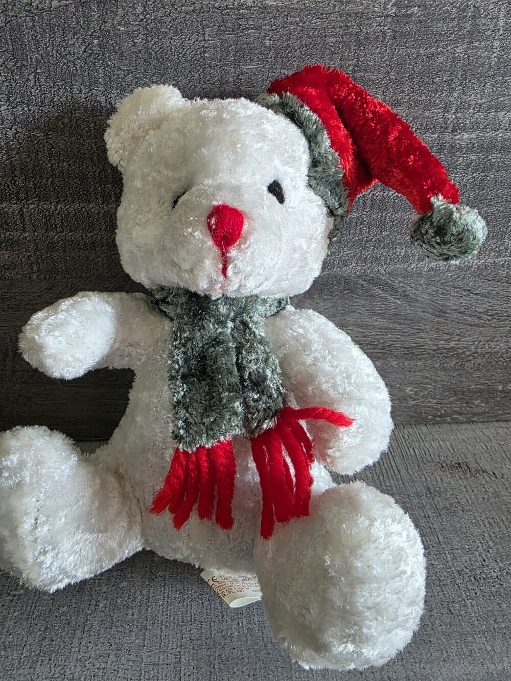 Vtg Flomo Christmas White Teddy Bear Stuffed Animal Friends Forever G34